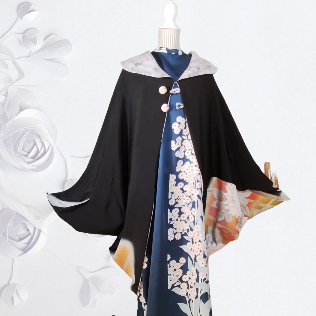 和洋折衷で使える 正絹 リバーシブルモモンガコート 長羽織や和装上着