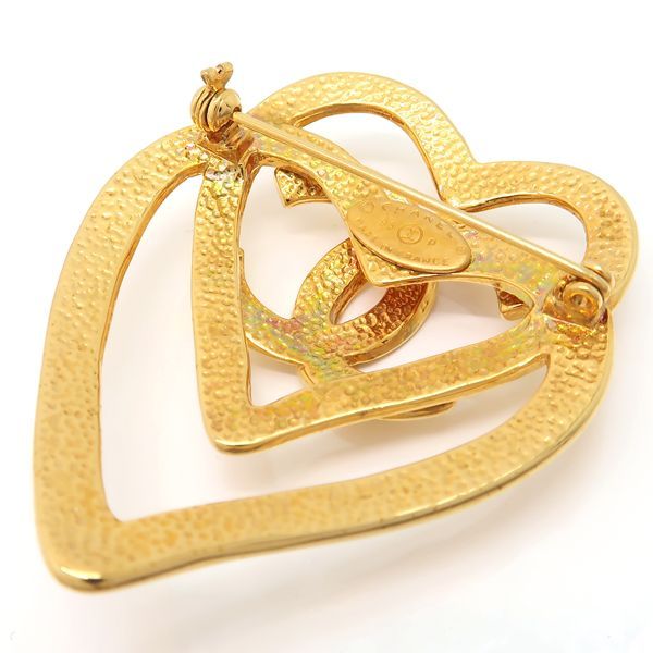 CHANEL ブローチ 95P ダブルハート ココマーク GP ヴィンテージ