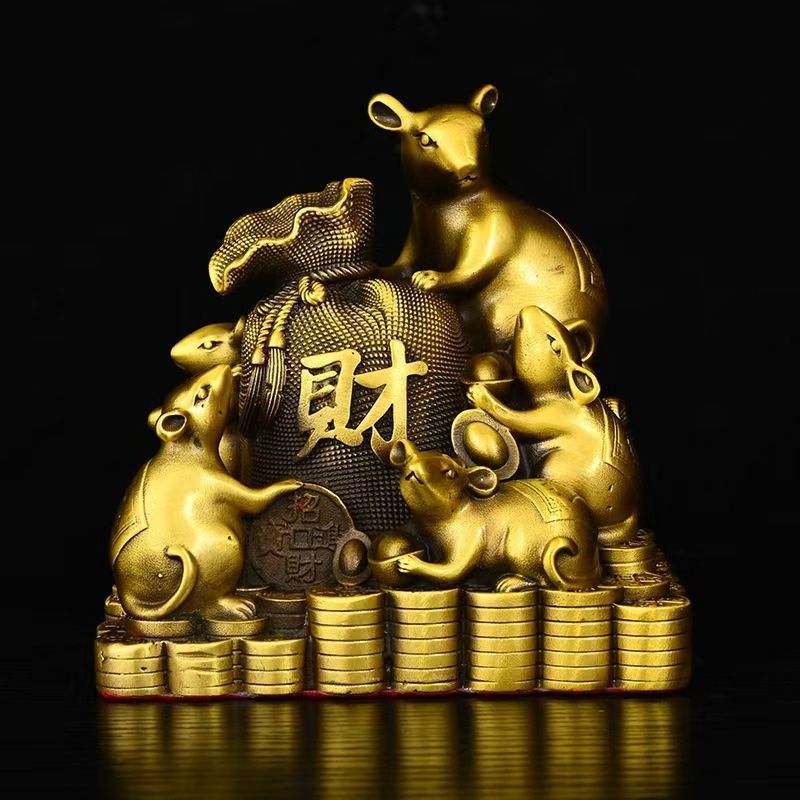 ネズミ ねずみ 置物 オブジェ 五鼠 運財 風水 金運アップ 開運 招財進