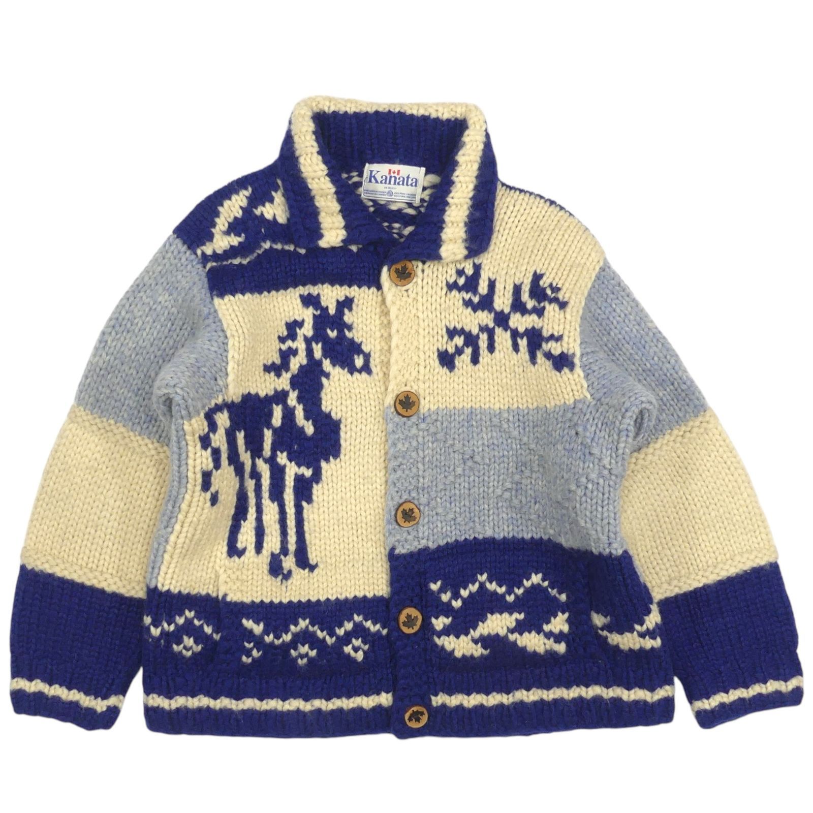 カウチン セーター kanata ニット XXL カナダ製 カナタ 青 馬柄