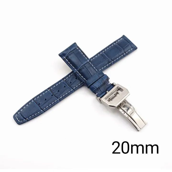 20mm イタリアンカーフレザー 革ベルト ネイビーブルー×ホワイト D