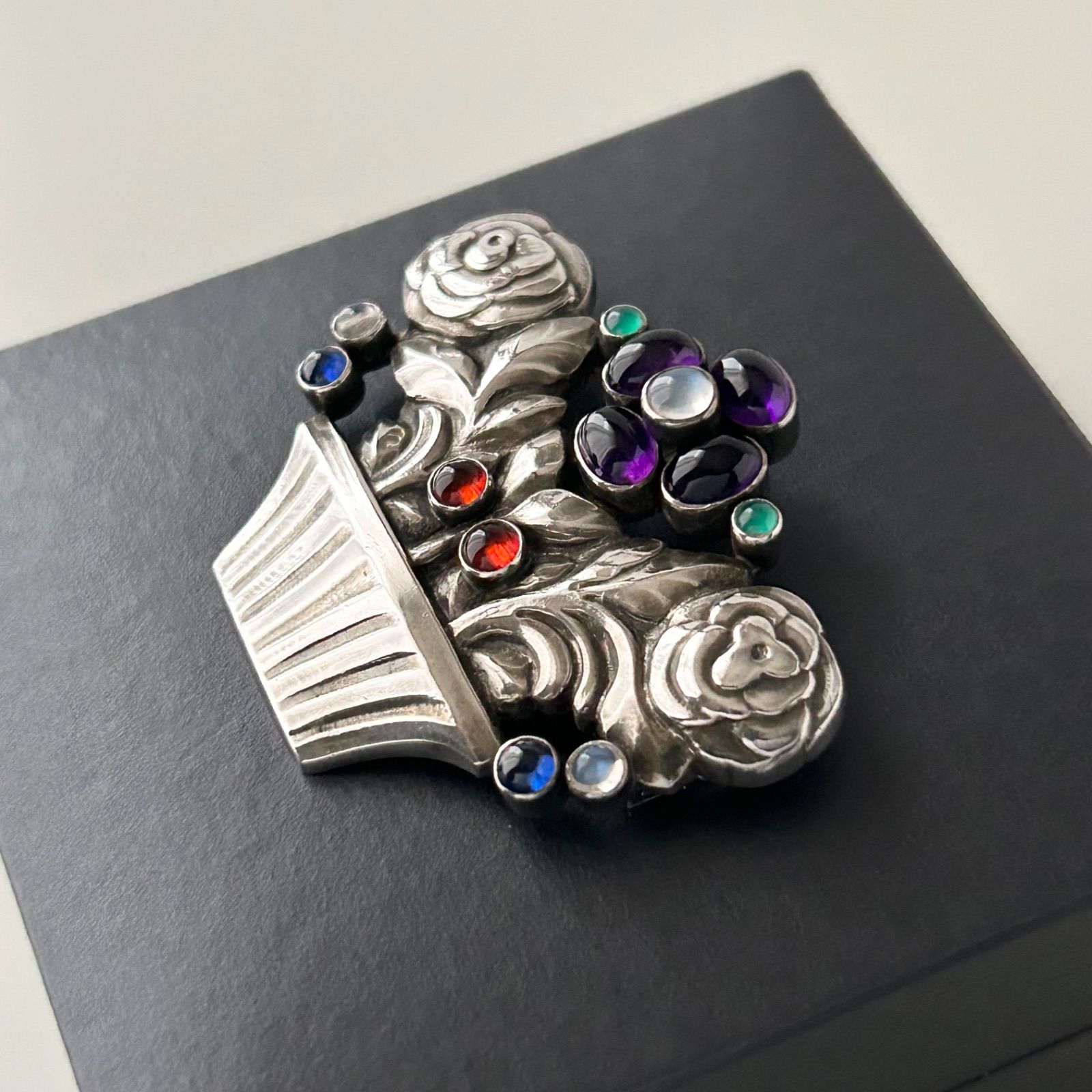 使用感大】ジョージジェンセン ブローチ 67 花かご AG925 Georg Jensen