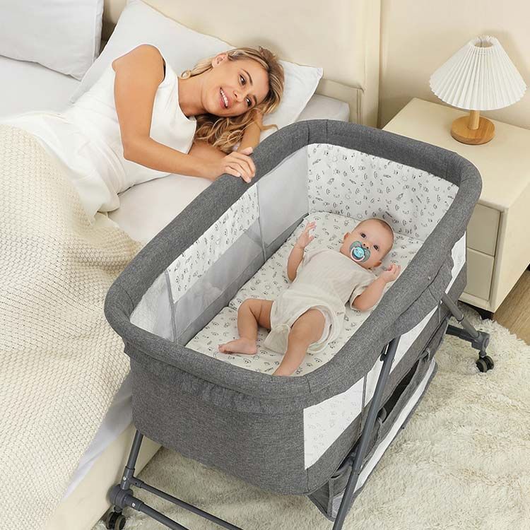 HZDMJ ベビーベッド 高さ調節可 折り畳み たまひよ ごろ寝マット付き