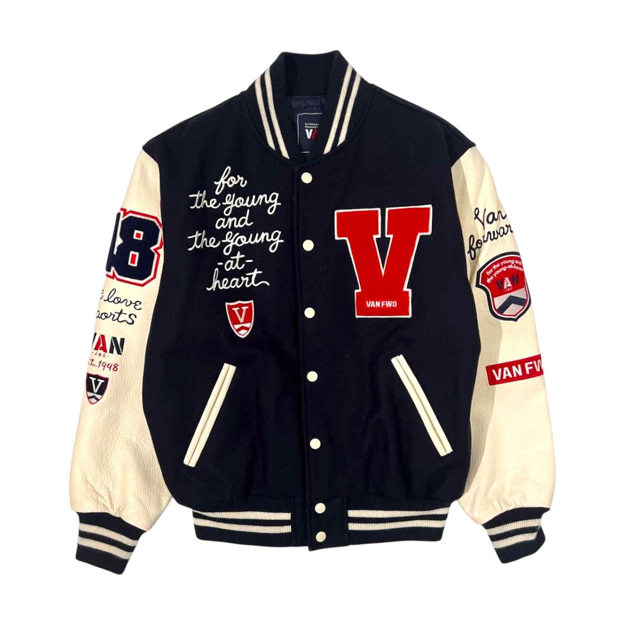 VAN JAC ヴァンヂャケット FWD フルデコ 袖革スタジャン M/ネイビー