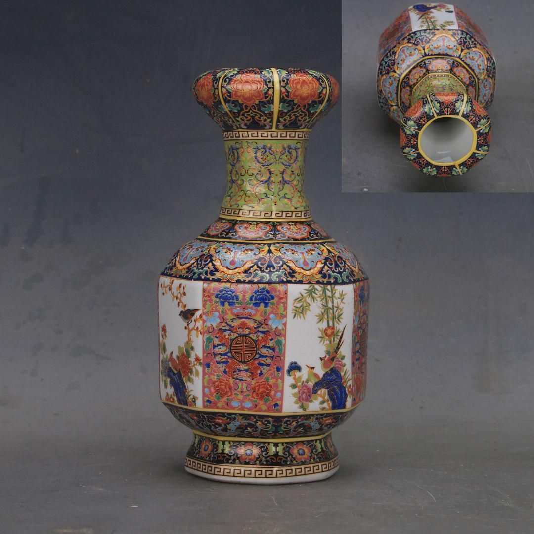 清雍正摘糸琺瑯彩富貴花鳥紋長筒瓶 景徳鎮 陶磁器 装飾品 現代工芸品