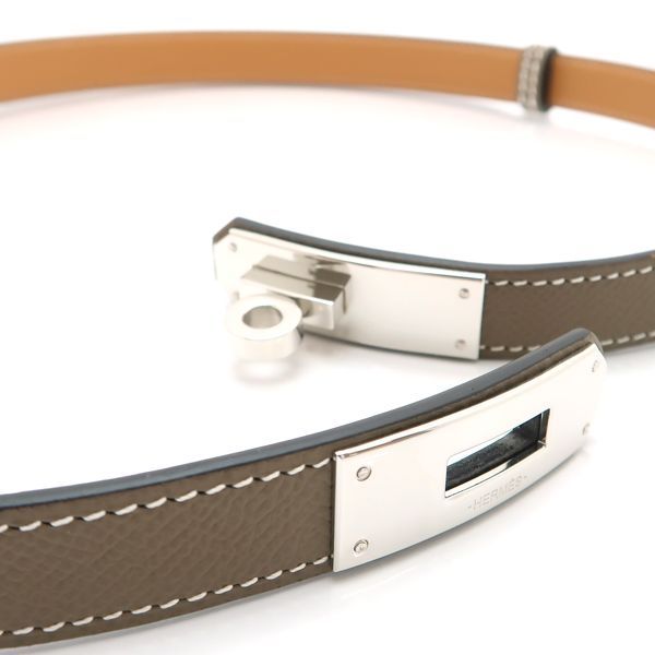 HERMES ケリー ベルト 18 エトゥープ シルバー金具 美品 箱付 エルメス