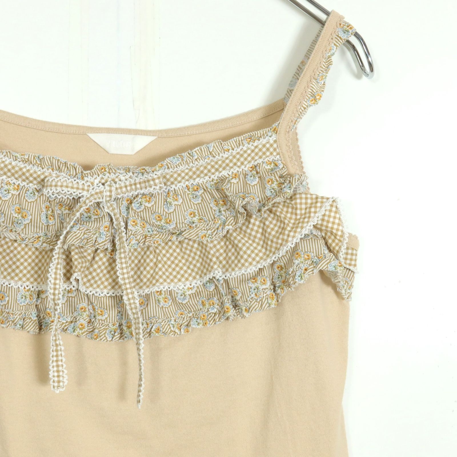 ピンクハウス☆花柄キャミソール ピコレース 段々重ねフリル サイズM