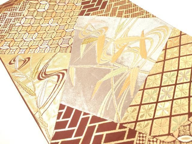 平和屋特選着物□極上の唐織 六通柄袋帯 笹に吉祥文