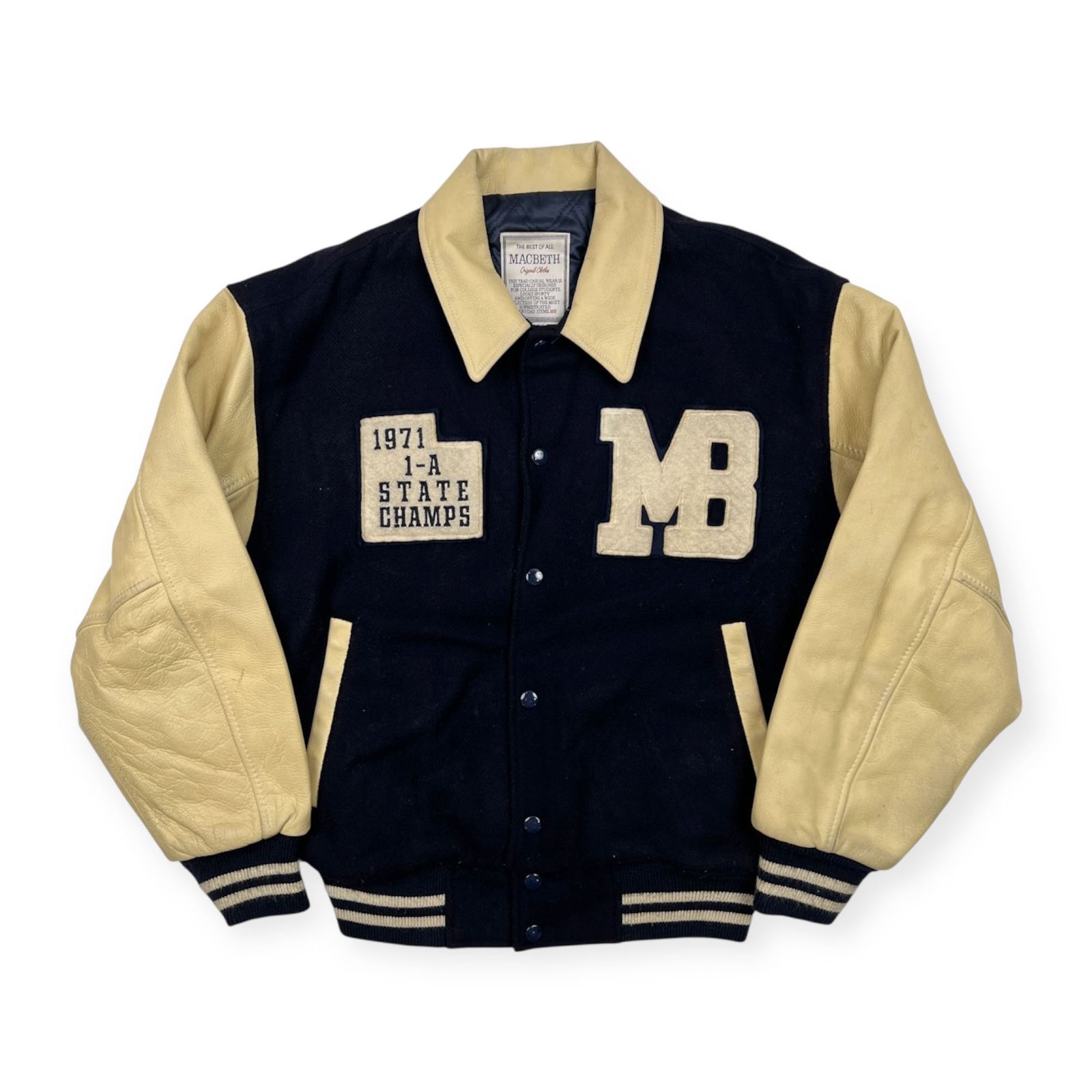 90s ビンテージ MACBETH マクベス レタードワッペン 袖革 レザー