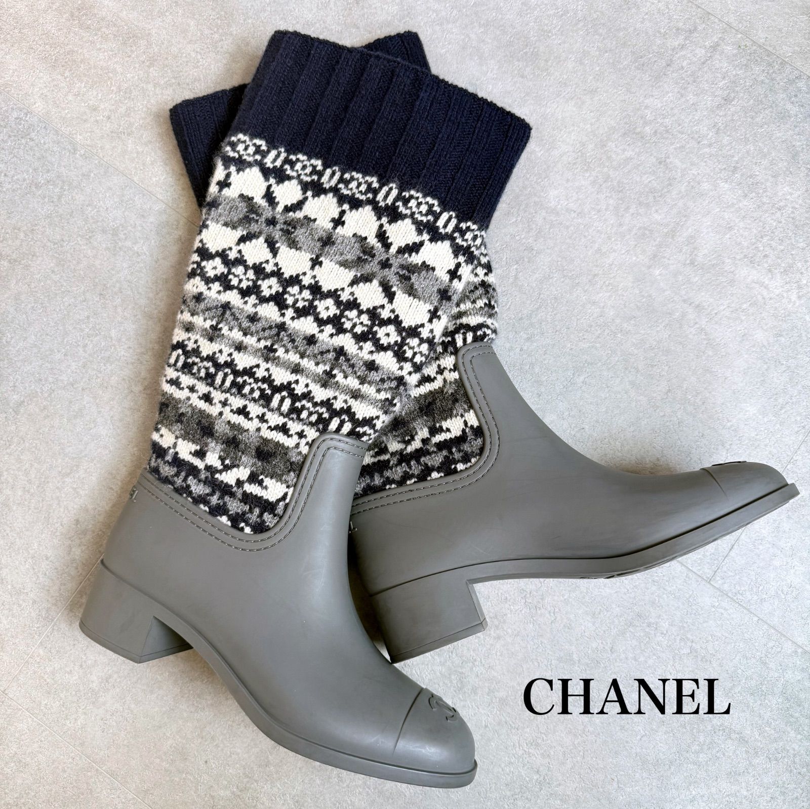 美品 希少 CHANEL シャネル ロングブーツ ニットブーツ ノルディック