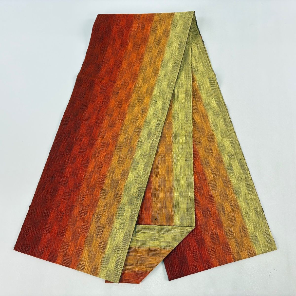 美品】 名古屋帯 優品 八寸名古屋帯 松葉仕立て よろけ縞 朱色 正絹