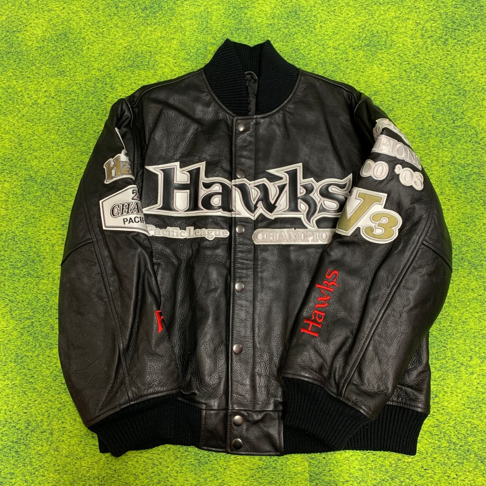 希少】ダイエーホークス 2003年優勝記念 V3 牛革レザージャケット L
