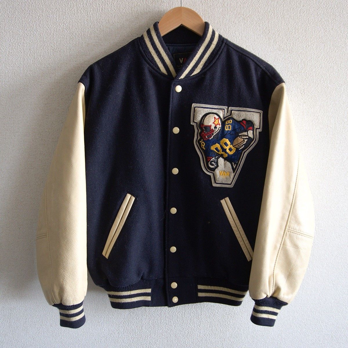 雰囲気抜群】VAN JAC【袖レザー スタジャン】M ヴァン ワッペン