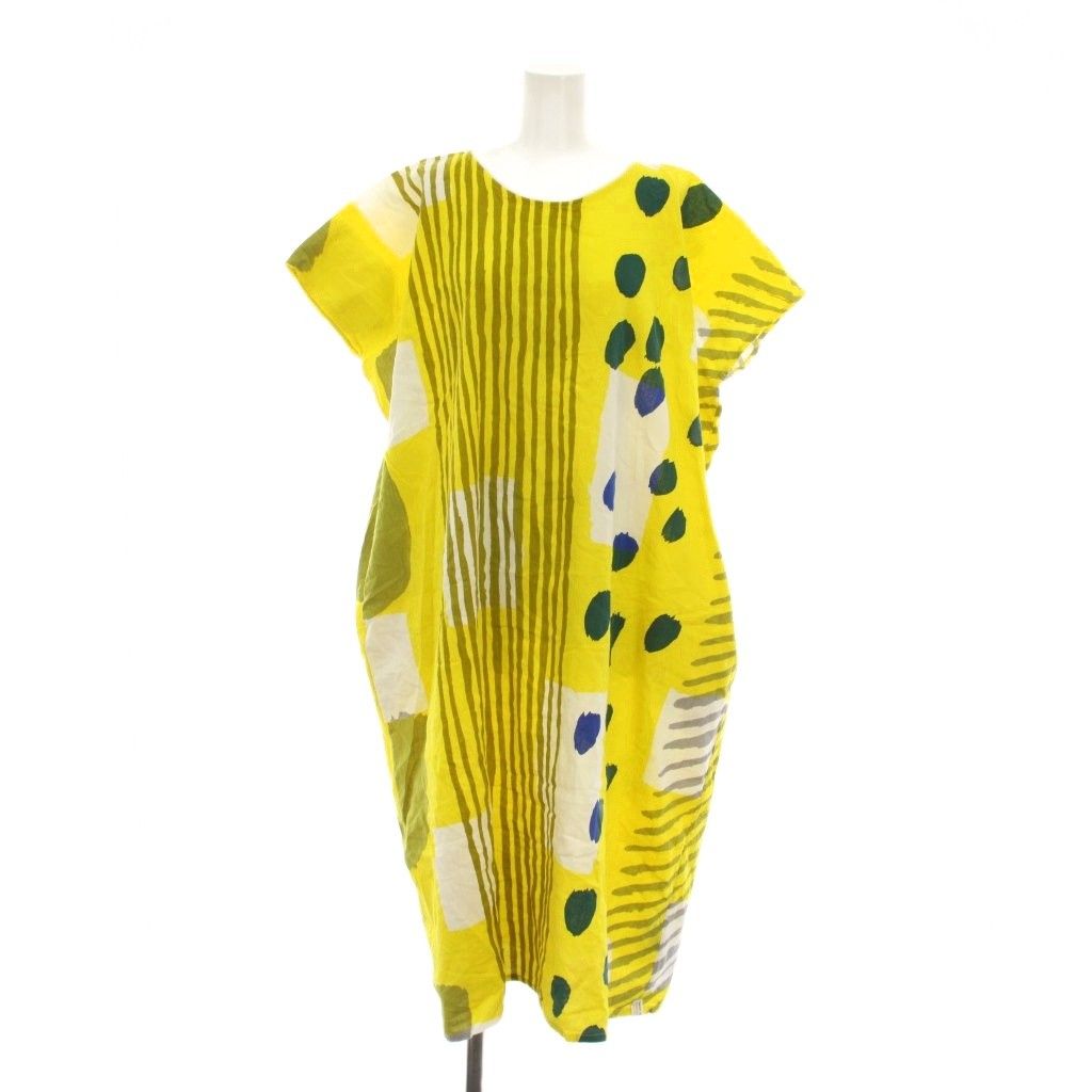 ソウソウ SOU SOU 貫頭衣 KANTOUI ワンピース ロング 半袖 総柄 黄色