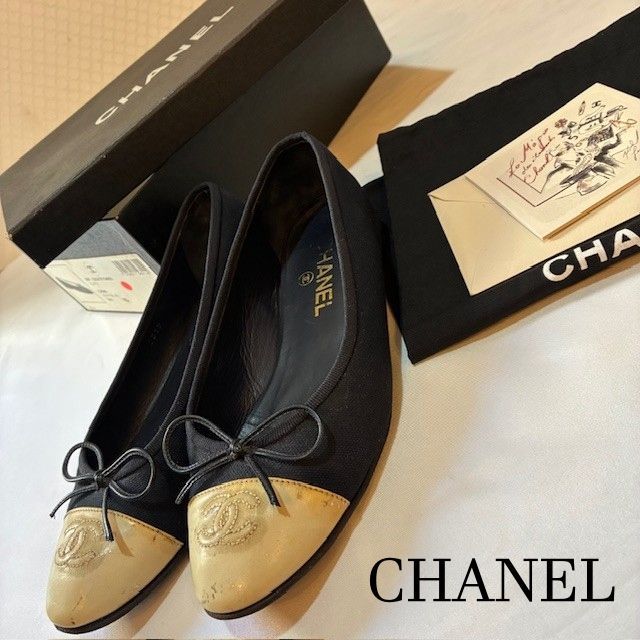 シャネル CHANEL バレリーナ 濃紺×アイボリー 36H（23.5cm相当