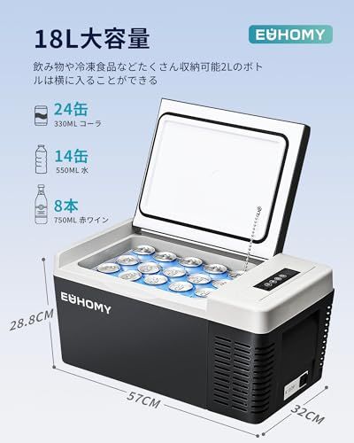 ◇EUHOMY 車載冷蔵庫 ポータブル冷蔵庫 小型 【-20℃?20℃ 急速冷凍