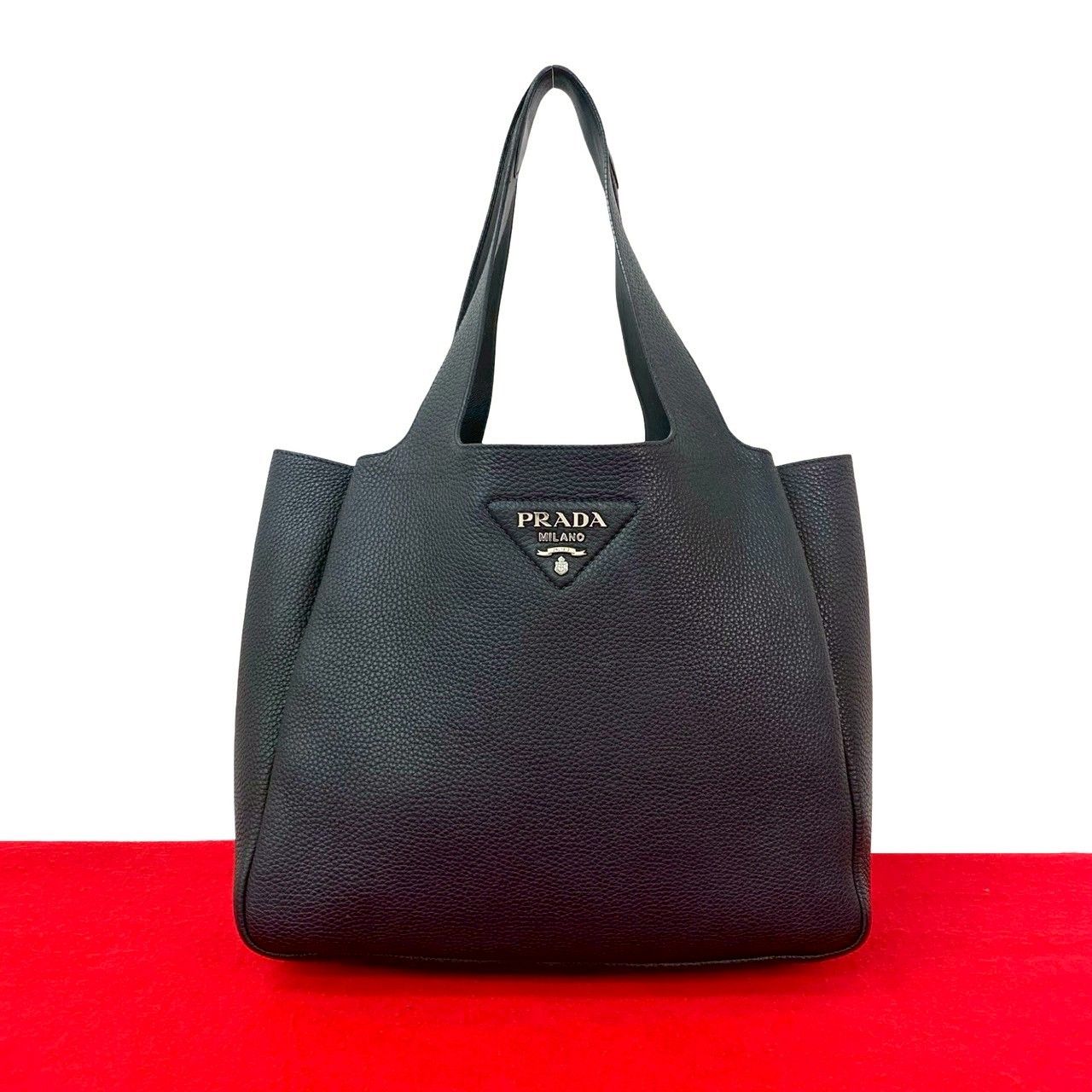 極 美品 PRADA プラダ ロゴ 金具 ヴィッテロダイノ レザー 本革 トート