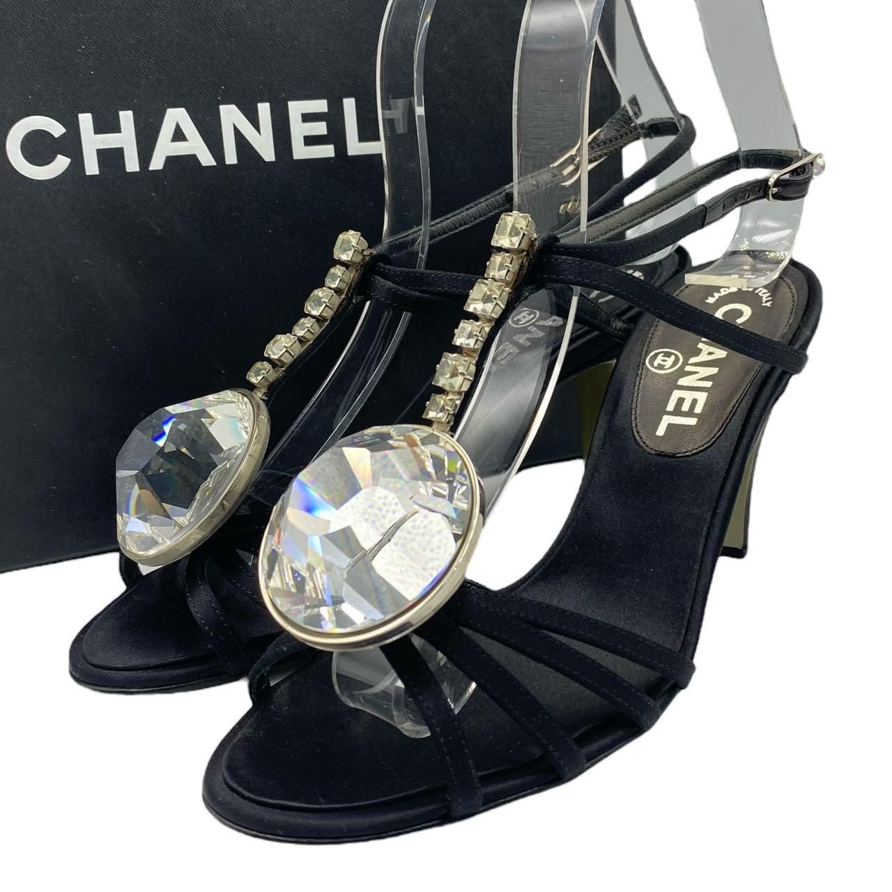 未使用品 CHANEL シャネル サンダル ストラップ クリスタルストーン