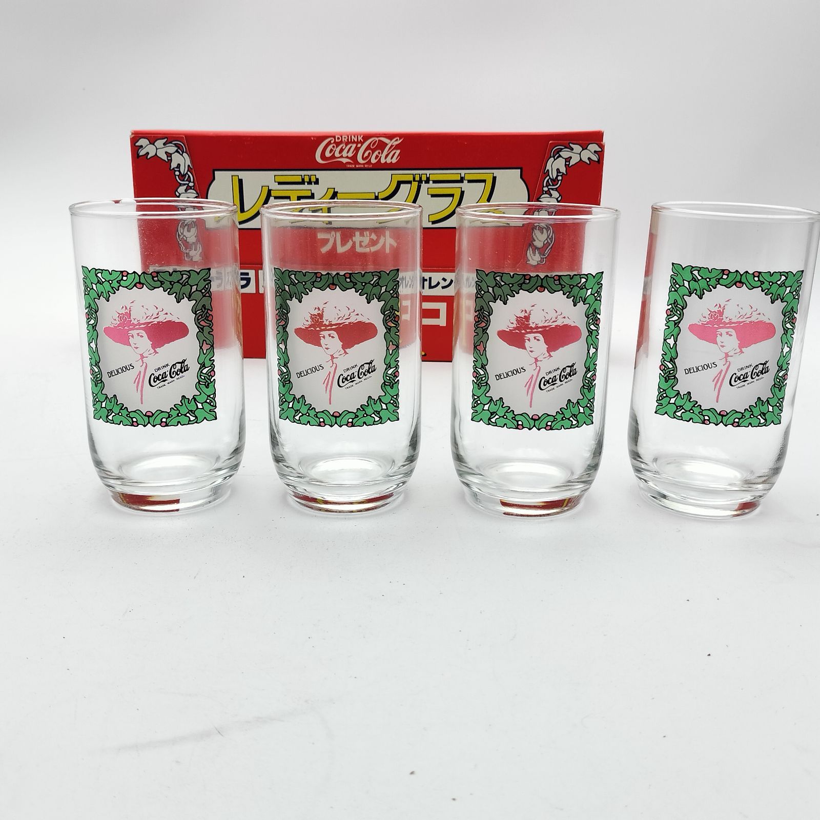 コカ・コーラ アール・ヌーヴォー調 レディーグラス 4客セット 昭和