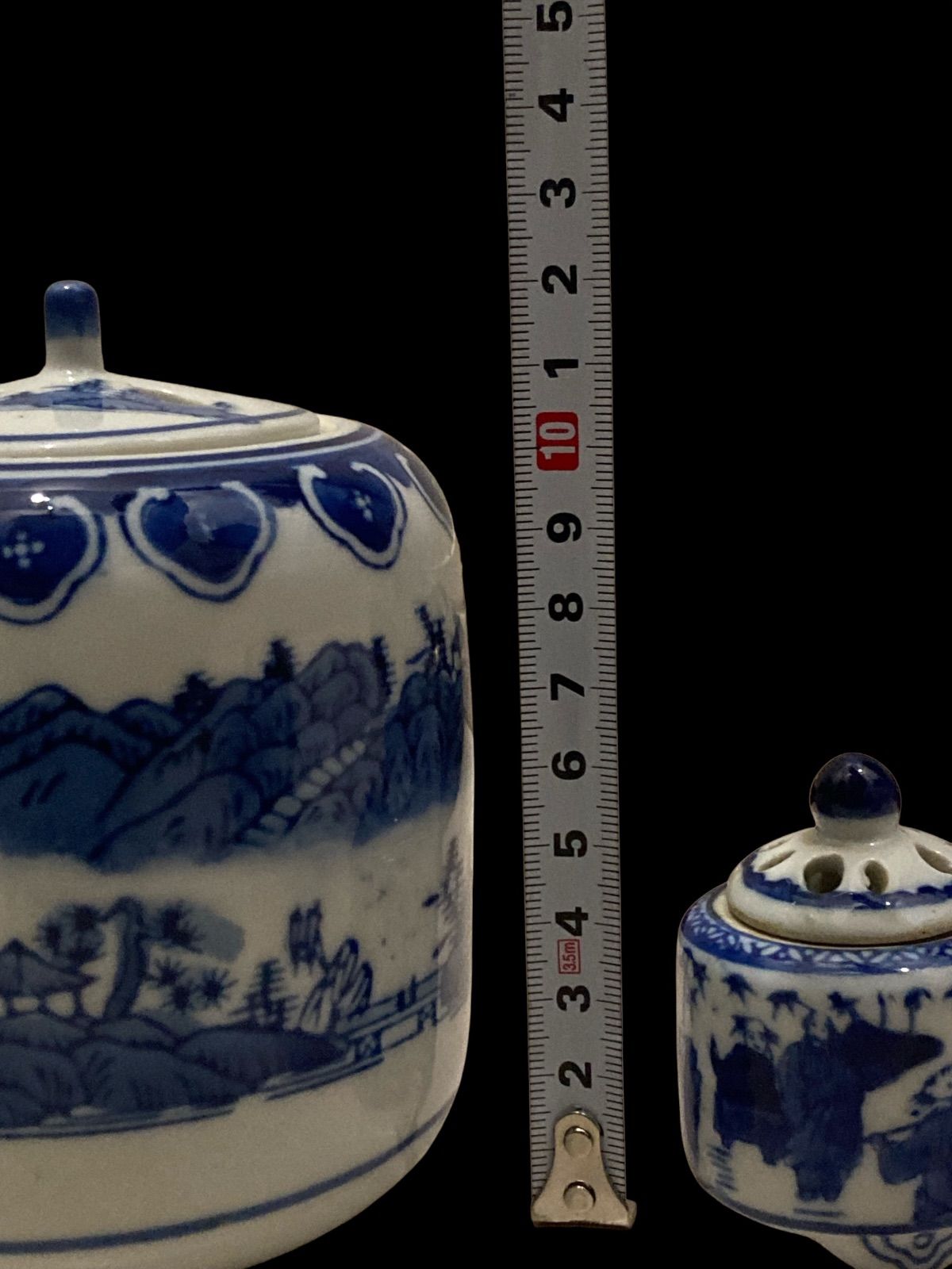 香炉 山水 賢人 4つセット 染付 そめつけ 技法 絵柄 中国風 陶磁器