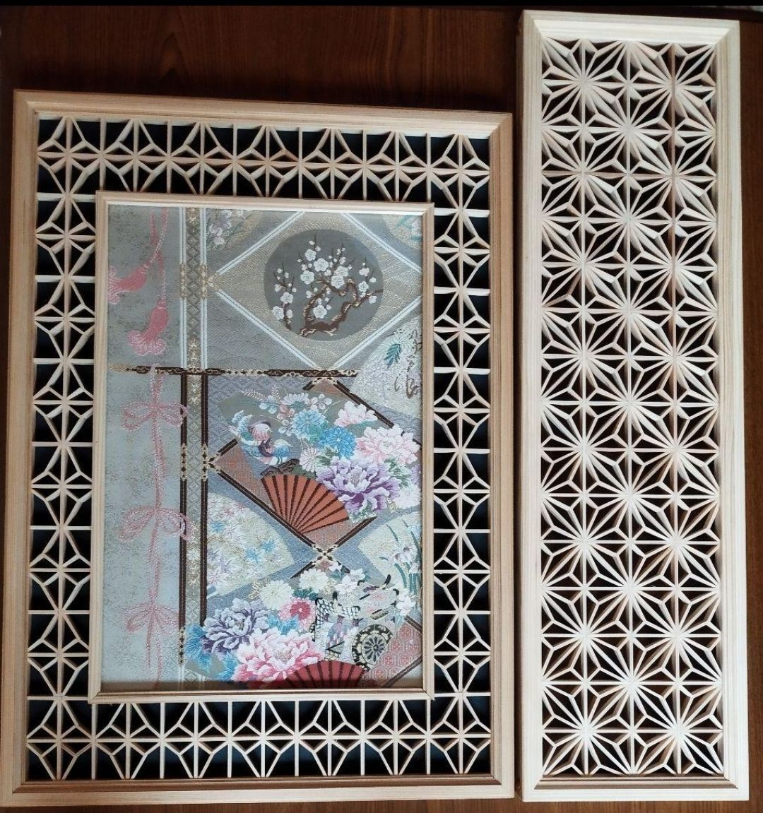 48 麻の葉組子組子絵柄吹き抜け 2枚一組木製額縁
