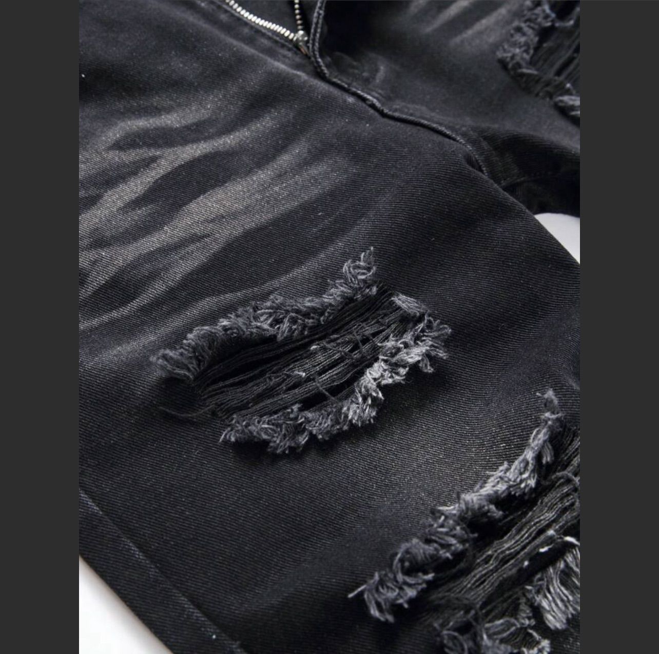 ダメージスキニー UK drip ドリル ブラック デニム ピップホップ