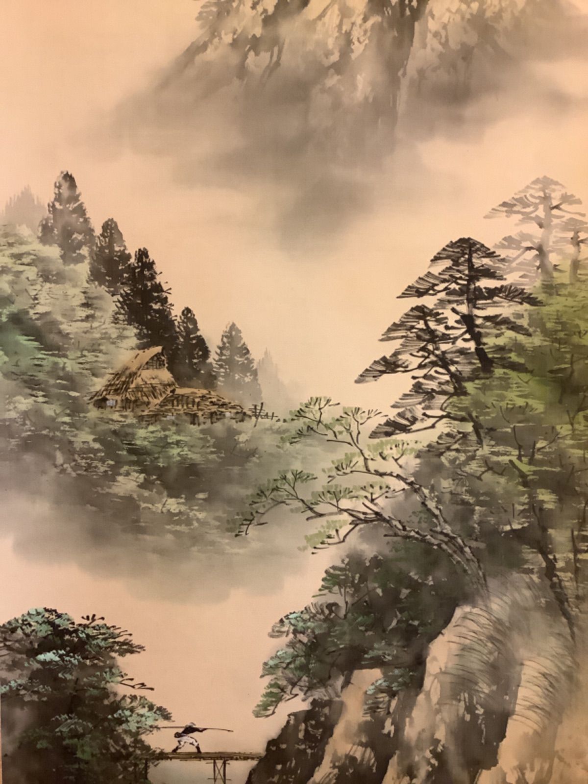 掛軸M009[田口春道 青緑山水]絹本 共箱 日本画 風景画 床間 飾り