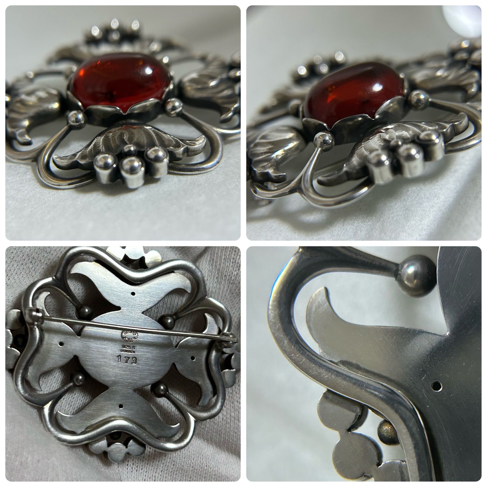 ジョージジェンセン 希少 ブローチ 173 琥珀 AG925 Georg Jensen