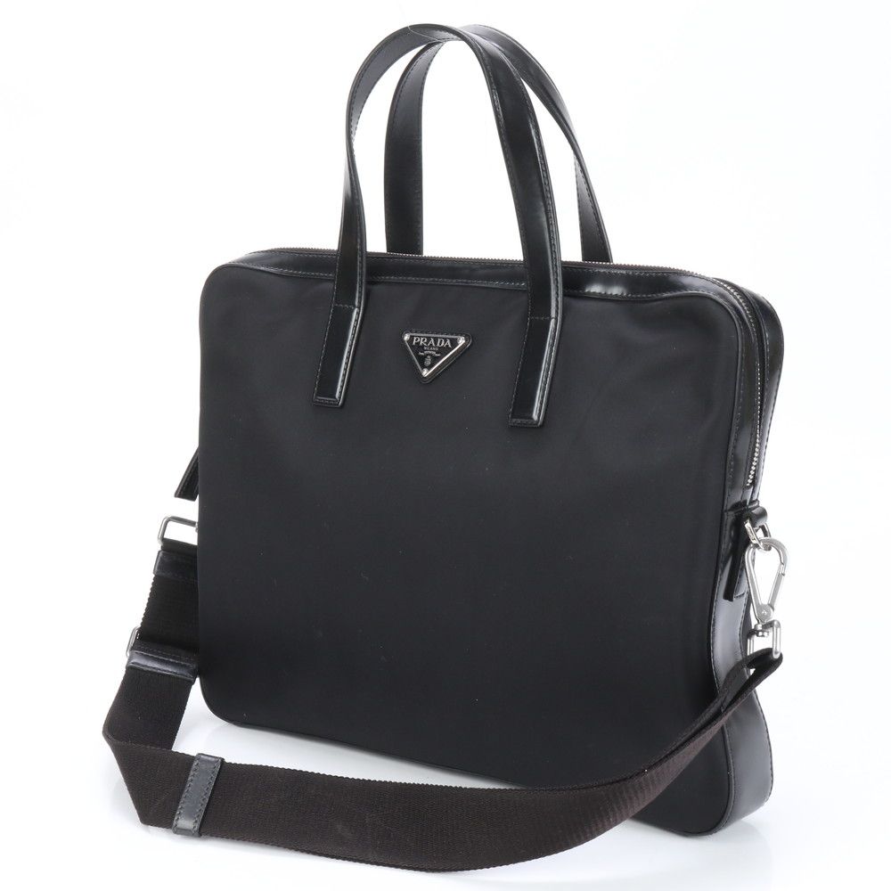 極美品 プラダ 三角ロゴ レザー ナイロン 2WAY ビジネス バッグ 斜め