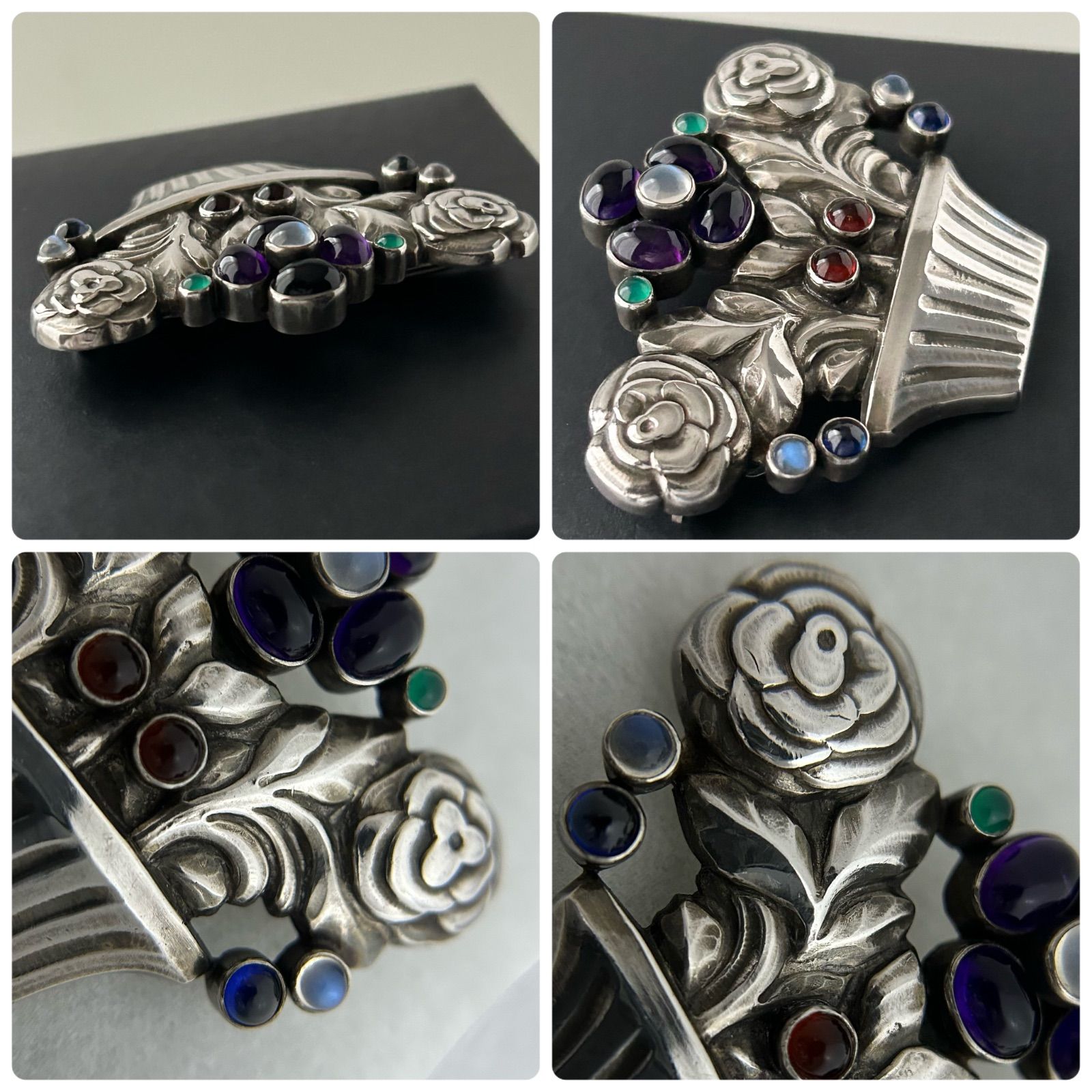 使用感大】ジョージジェンセン ブローチ 67 花かご AG925 Georg Jensen