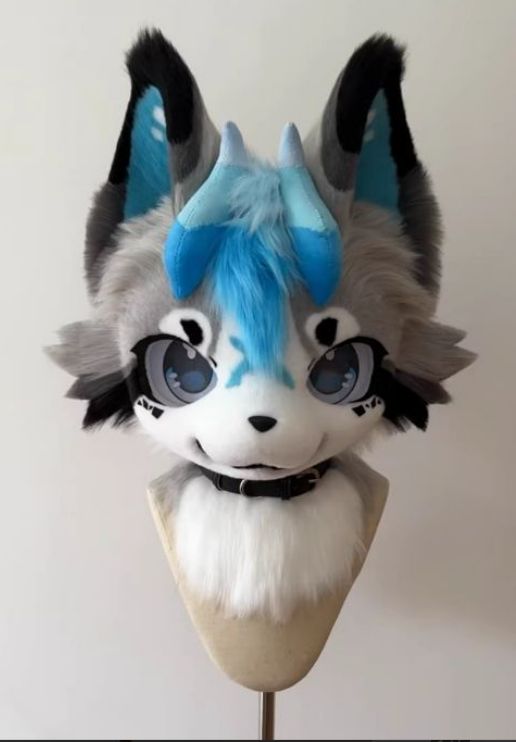 マスク ファースーツ 着ぐるみセット 青 グレー ケモノ ファースーツ