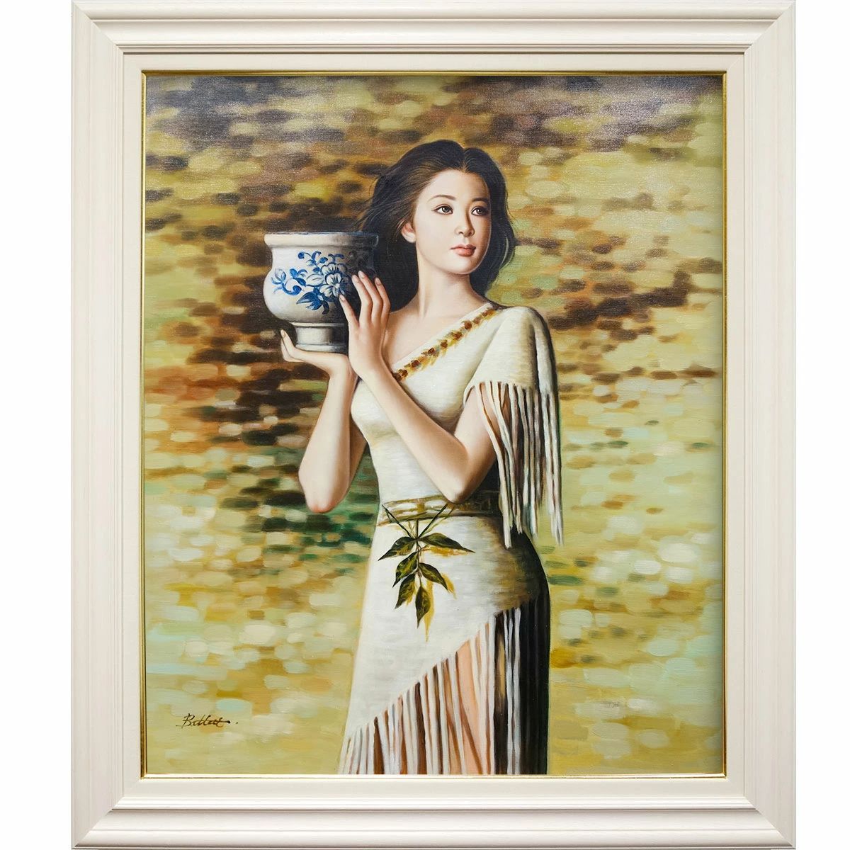 油彩画 F20号 カトリーヌ・バテュ 「壺の記憶」 油彩画 額付き 油絵