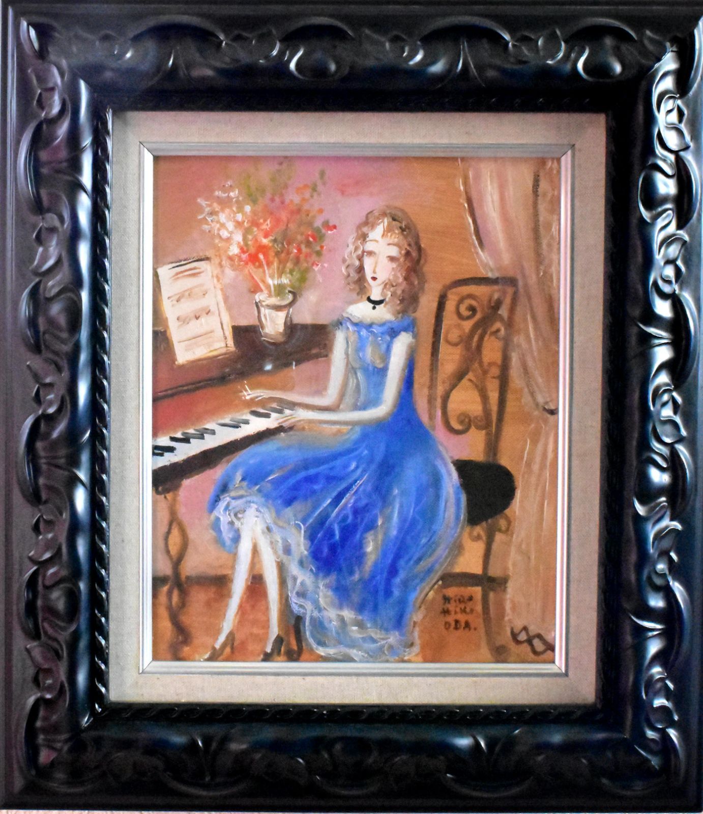 ⭕️油絵 二科会員 織田広比古 画題[月とバラ] F3号 東京銀座 日動画廊