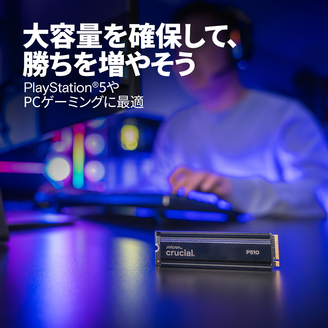 Crucial P510 1TB PCIe Gen5 NVMe 2280 M.2 SSD with heatsink