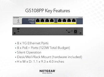 Unmanaged PoE+ Switch With 8 Ports and 123W - GS108PP - NETGEAR