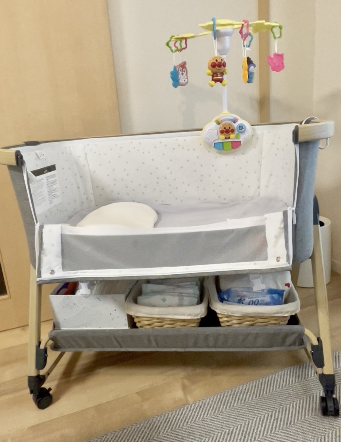 HZDMJ 2024年 ベビーベッド グレー 虫除けネット付き オンライン HZDMJ