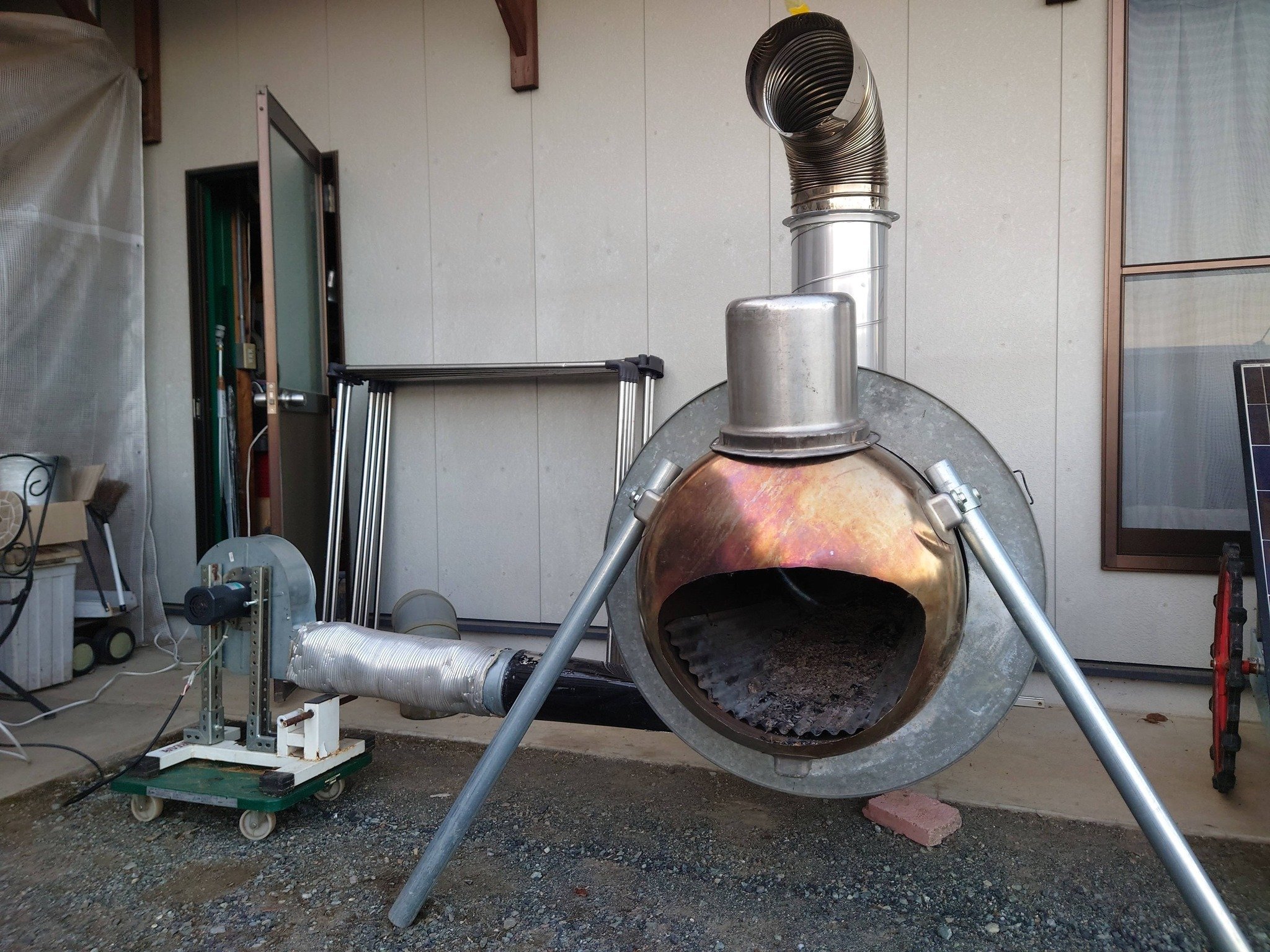 趣味のロケットストーブ #18】午形ロケットストーブで温風送風テスト