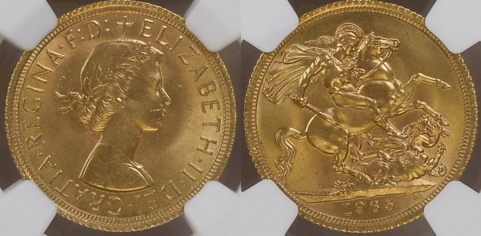 イギリス｜1965年エリザベス2世（ヤングヤング）ソブリン金貨