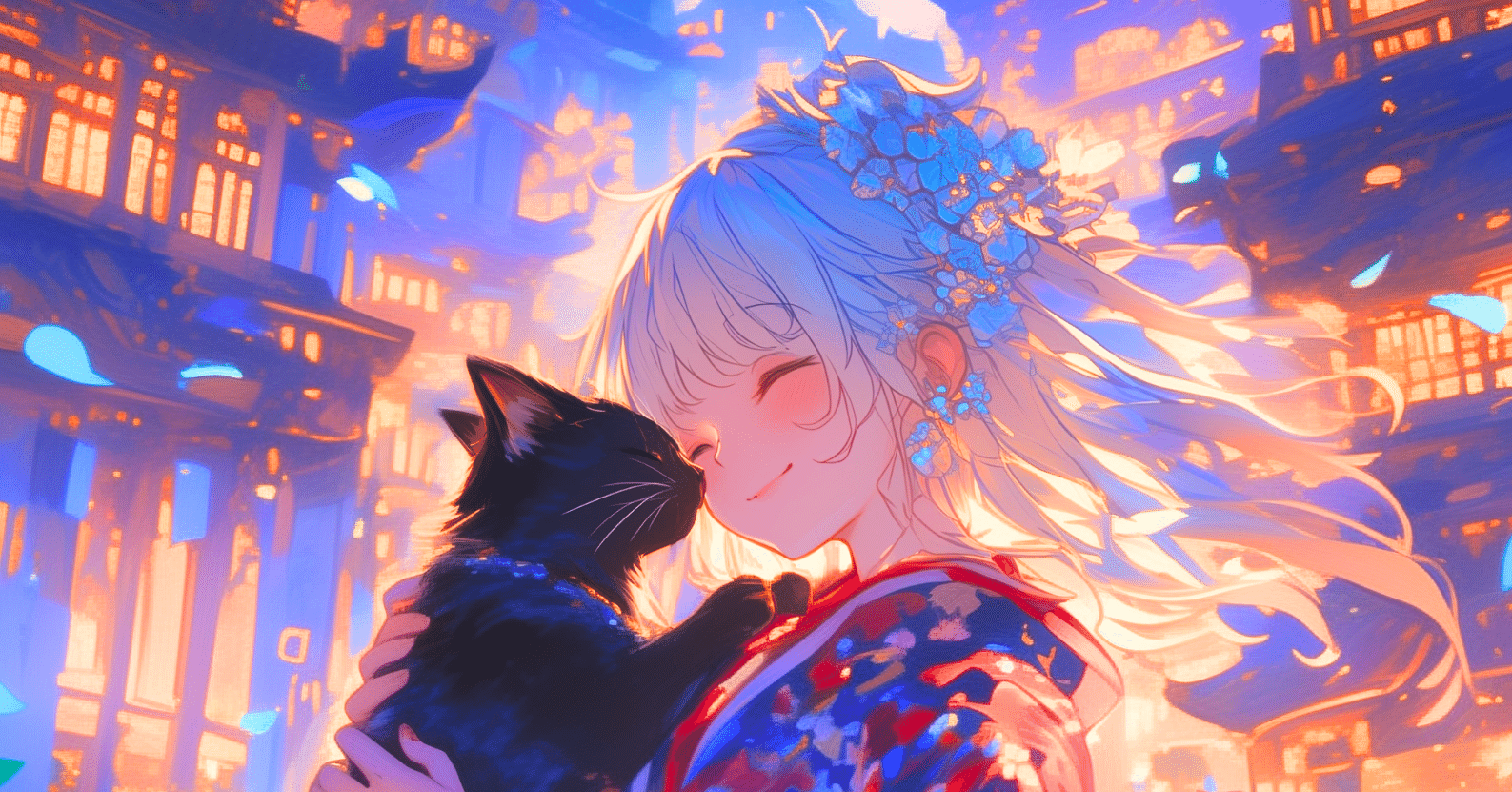 月明かりの下、黒猫との密会【画像生成AI＋4コマ漫画】｜Alpaka