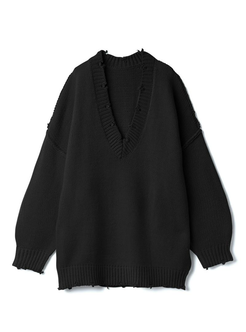 GRL(グレイル)の「Vネックルーズダメージニットトップス」 - PARTE