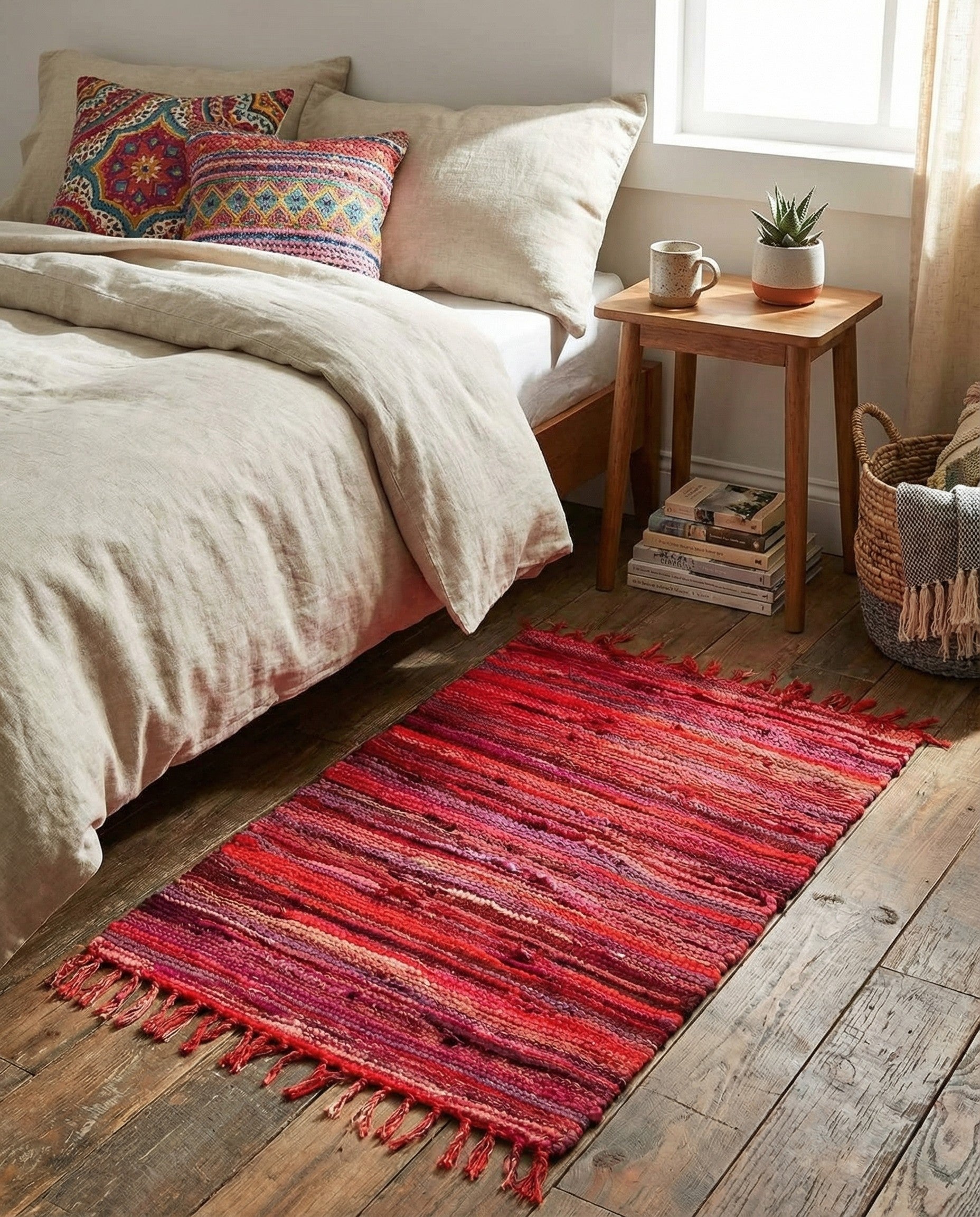 Red 2' 2 x 3' Hand Woven Chindi Cotton Rug | Rugs.com