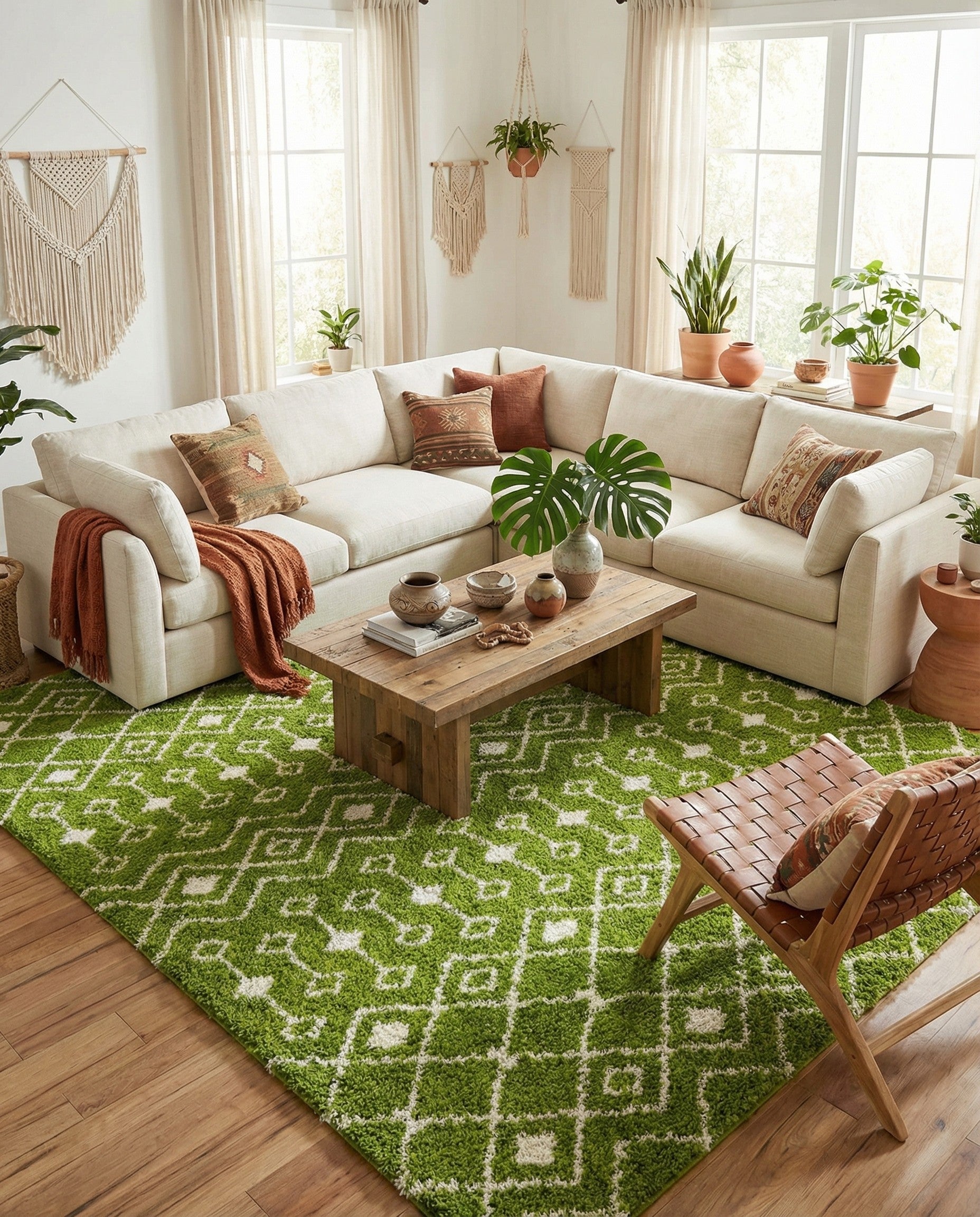 Green 10' x 14' Moroccan Trellis Shag Rug | Rugs.com