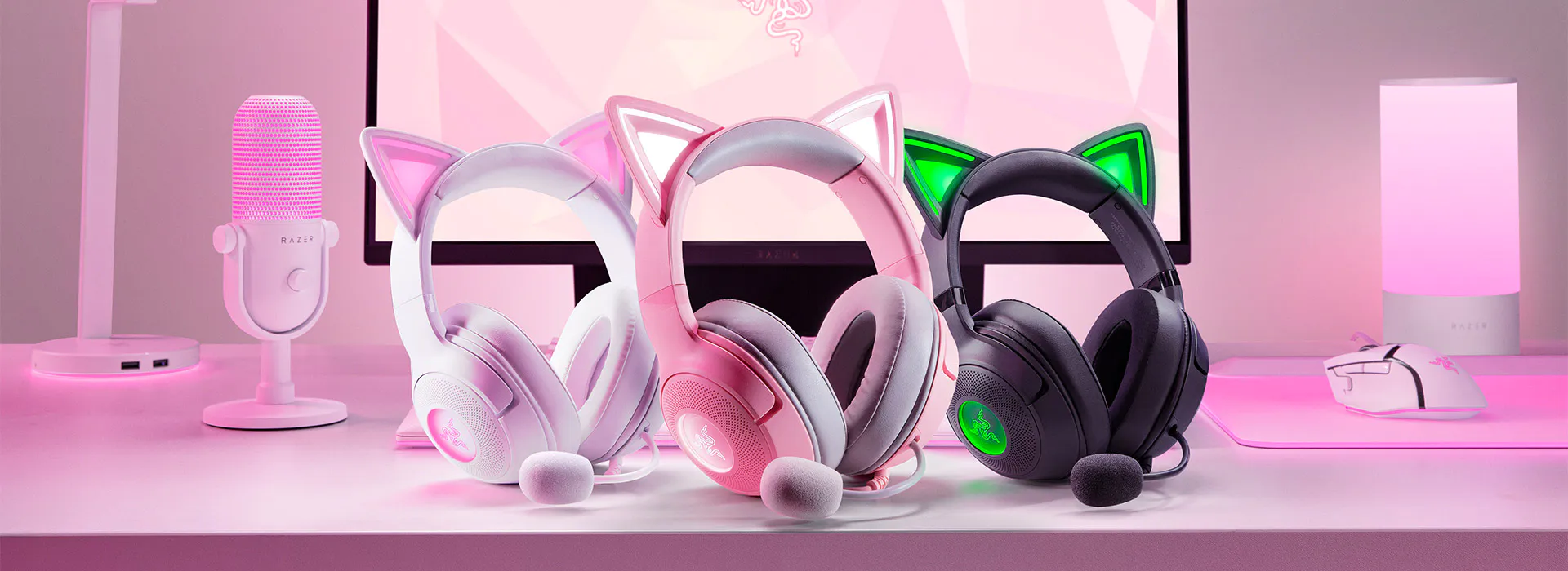 カスタムのネコミミが付いた有線 RGB ヘッドセット: Razer Kraken