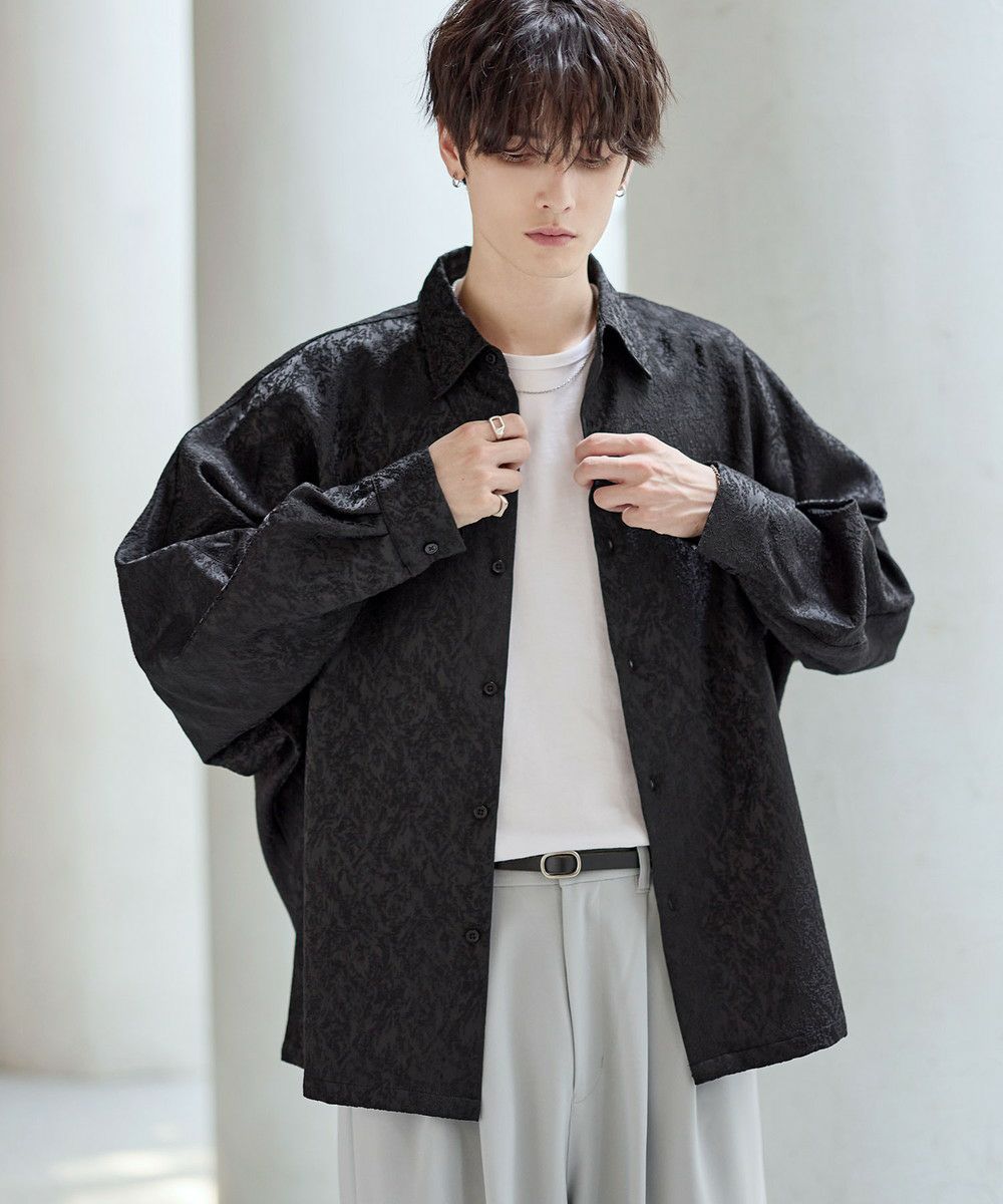 リッチドレープスムースビッグシルエットドルマン長袖シャツ TPU/総柄