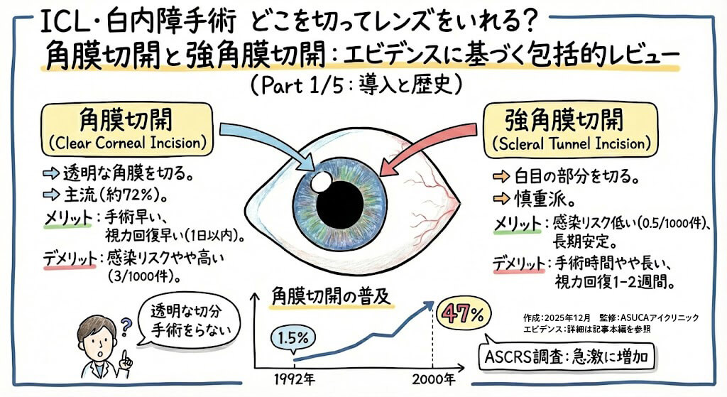 ICL・白内障手術 どこを切ってレンズをいれる？角膜切開と強角膜切開