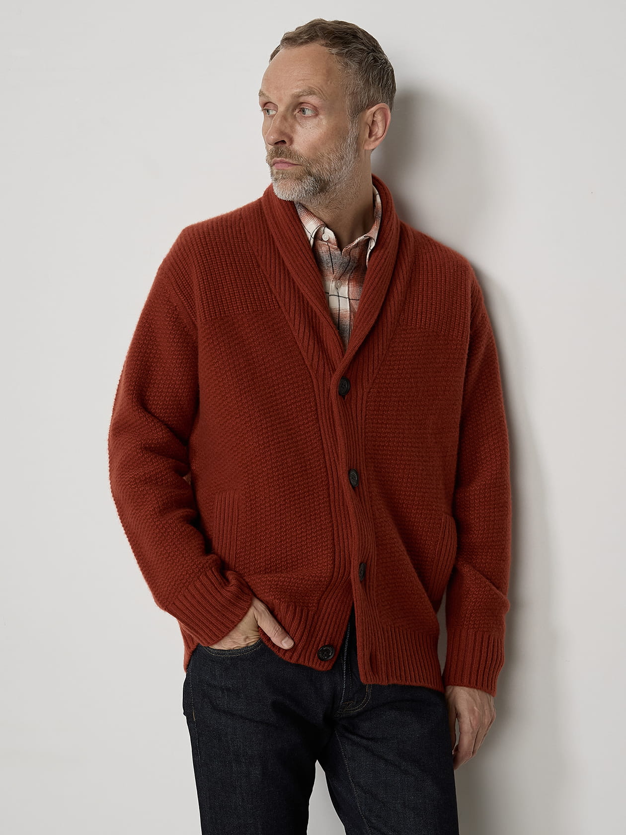 カシミヤショールカラーカーディガン