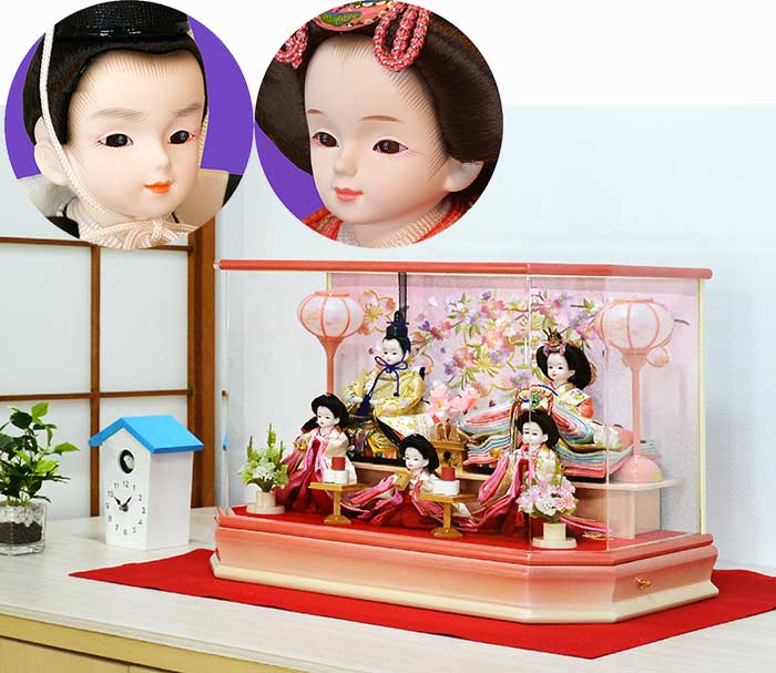 プリンセスひな人形 極上西陣織 グラデーションピンク 六角雛五人飾り