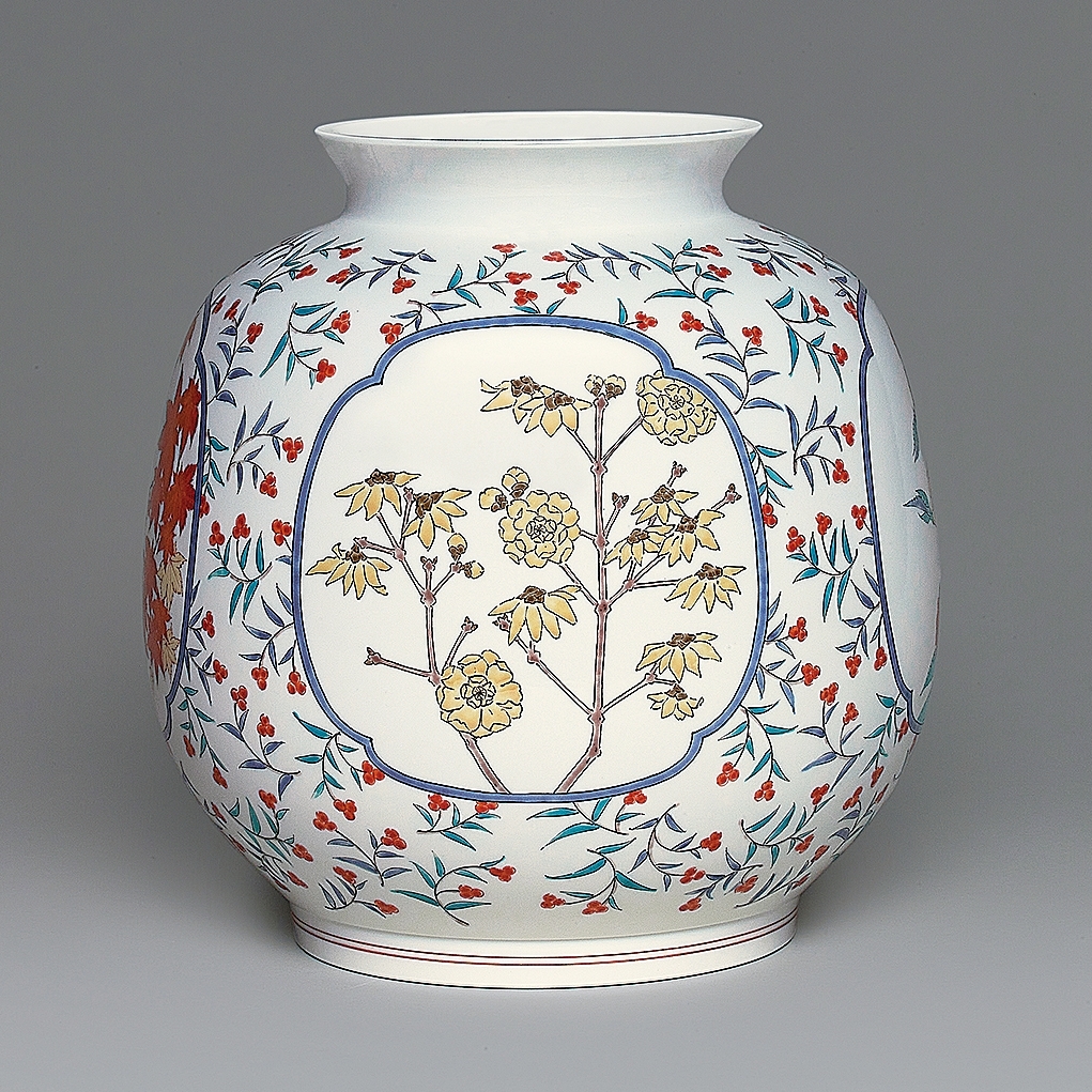 十五代 酒井田柿右衛門『 濁手四季文花瓶』 | 陶芸作品（作家特選