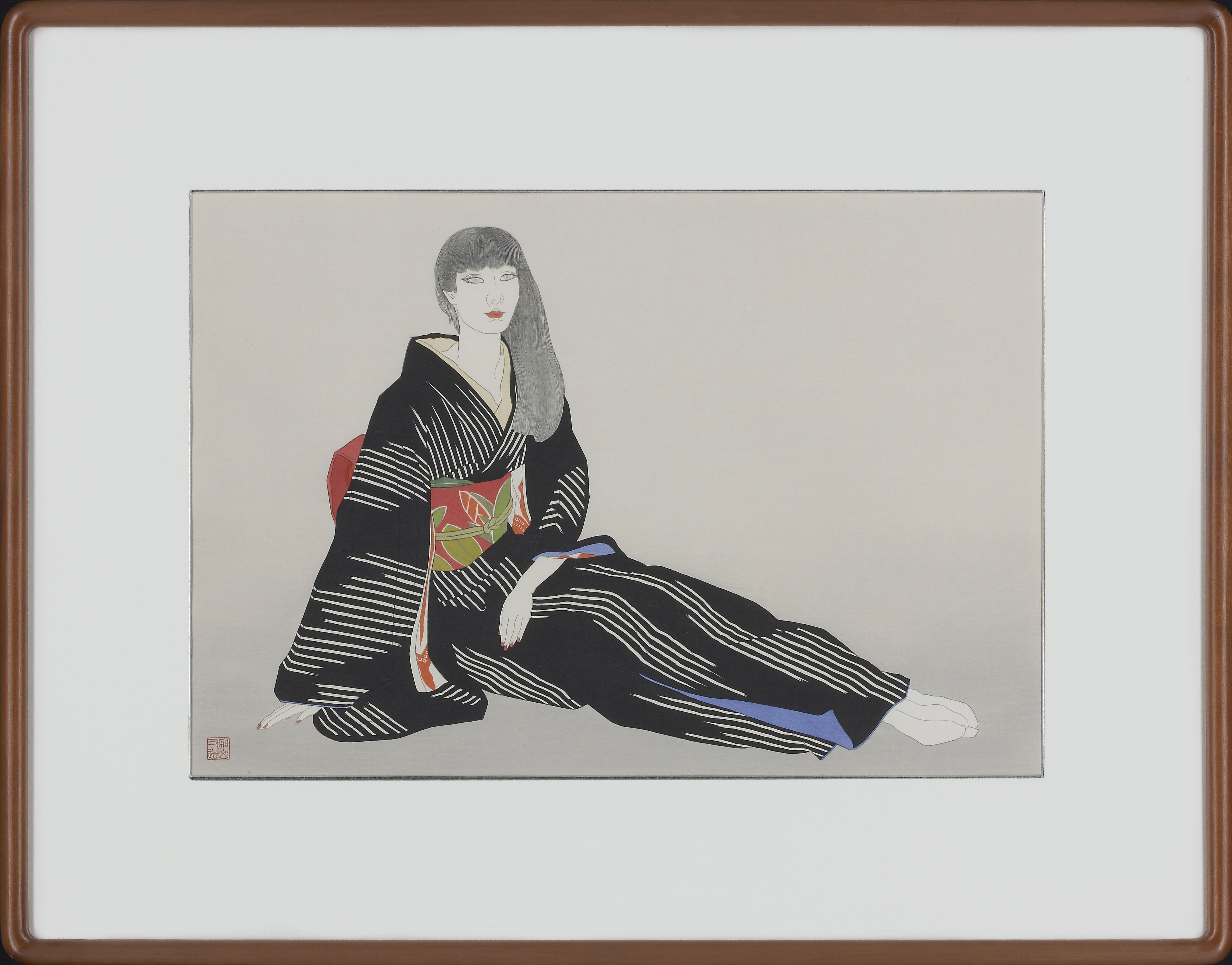 加山又造『 浮世絵『女』シリーズより「縞絣（しまがすり）」』 | 木