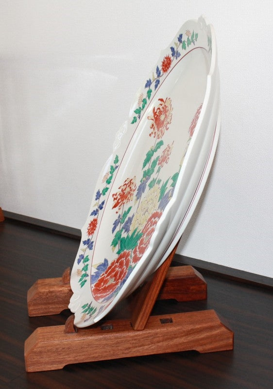 23120 人間国宝 14代酒井田柿右衛門 (濁手牡丹菊文額皿)SAKAIDA